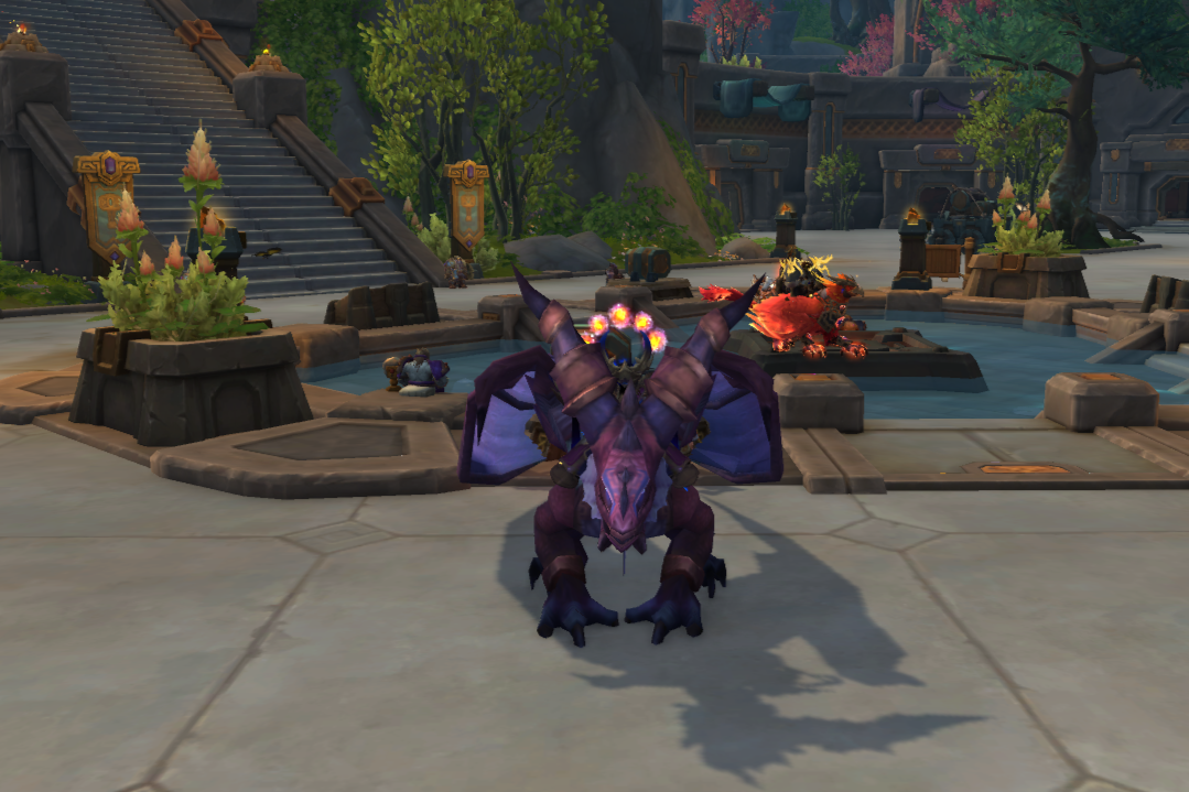 Sur cette image, je vous montre un personnage sur une monture sur le jeu World of Warcraft Moderne